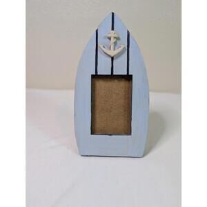 Small Nautical Boat Shaped Photo Frame with Anchor Accent- Fits 2x3 Inch Photo